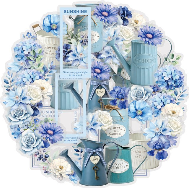 Etori Life Aufkleber-Set mit blauen Gießkannen und Hortensien, 20 Stück Dekorationsmaterial für Scrapbooking und Laptop - Bild 1