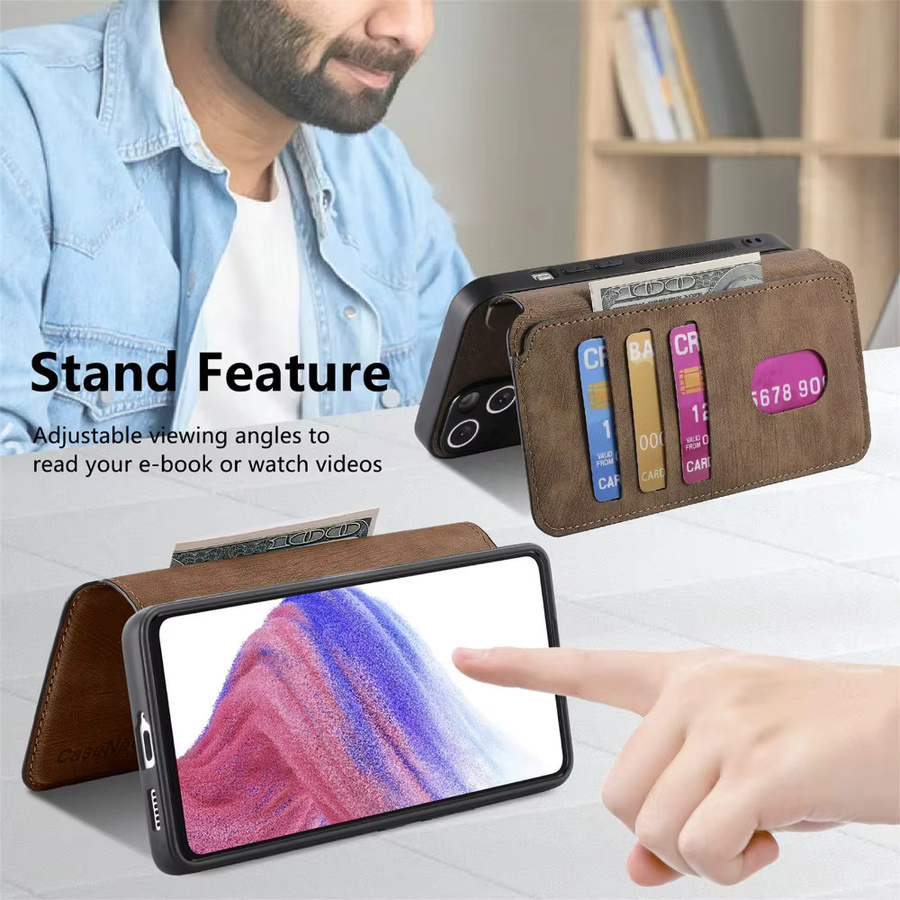 Magnetische 2-in-1 Lederhülle für Realme 14 als Luxus-Brieftasche-Cover in Pink oder Braun - Bild 2