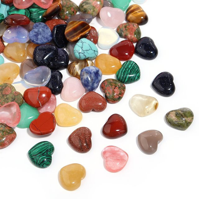louleur Herz Naturstein Cabochons, Achat Jade Tigerauge Kristall, 15x18mm - Bild 1