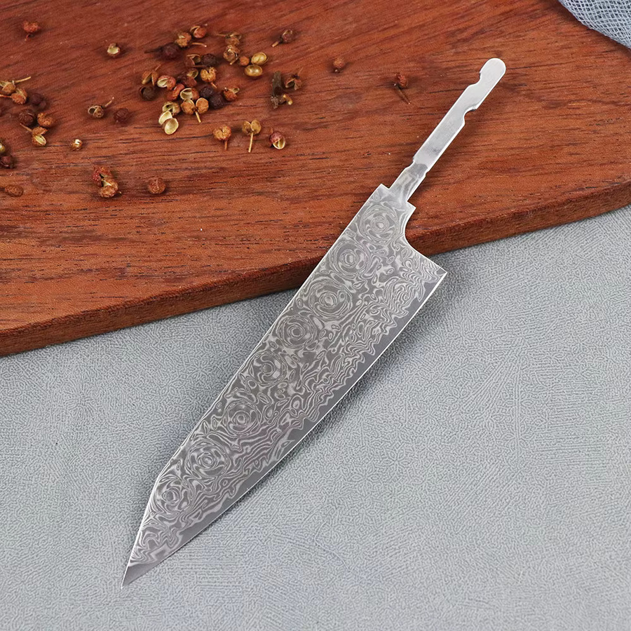 Jumcsong DIY halbfertige Klinge aus 67 Schichten Damaskus Stahl mit VG10 Kern für Santoku oder Utility Messer in Silber - Bild 2