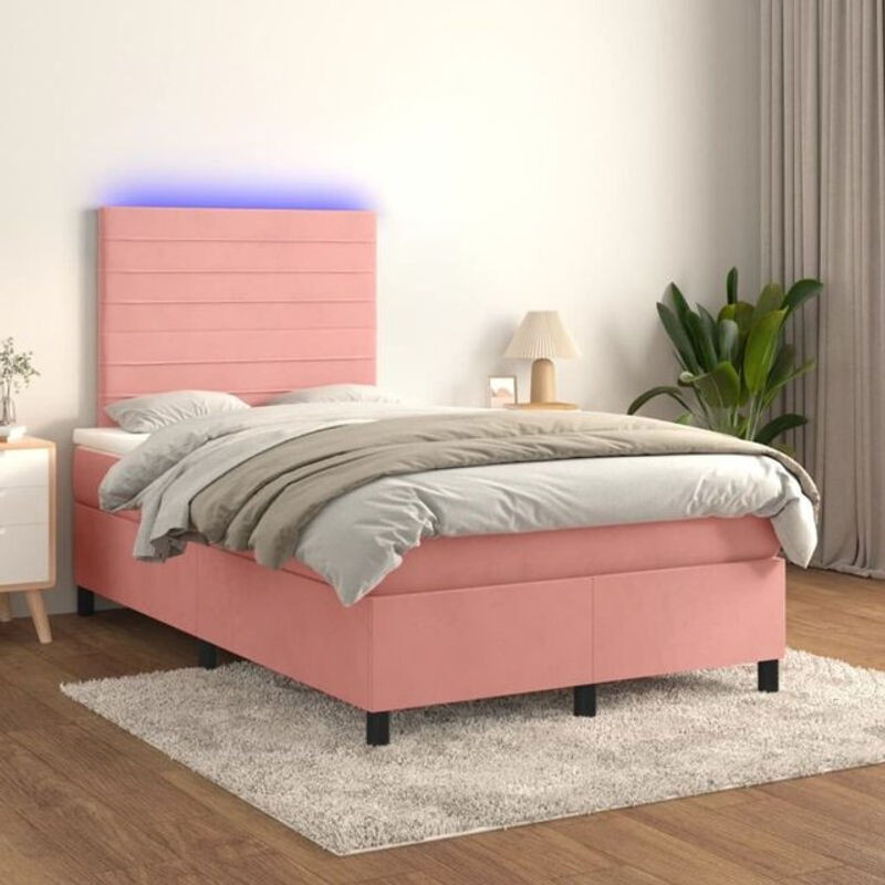 vidaxl Boxspringbett mit Matratze aus Samt in Rosa und Weiß, B/T/H: 200 x 120 x 128 cm - Bild 1