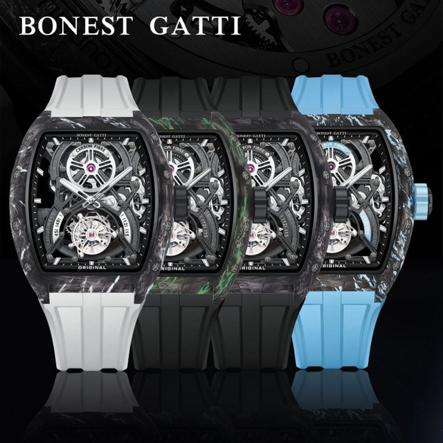 BONEST GATTI Armbanduhr, Tourbillon, Tonneau, Kohlefaser, Kautschuk, Herren - Bild 1