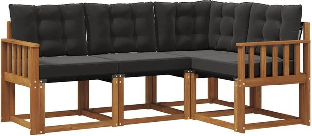 vidaXL Outdoor-Sofagarnitur 4-teilig aus Akazienholz und Textilene in Natur und Schwarz mit Kissen - Bild 1