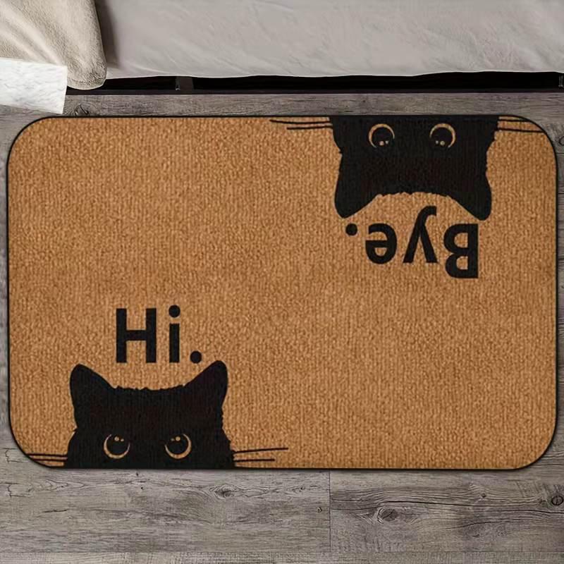 VIKAMA Fußmatte mit Cartoon-Katzen-Motiv aus Kokosfaser, rechteckig, Braun, B: 60 cm, T: 40 cm - Bild 2