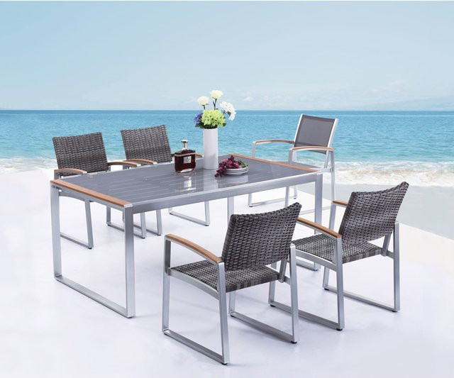 Garden Pleasure Gartenmöbel-Set Ava 5-teilig in Silber aus Aluminium und Kunststoffgeflecht im Slat-Look - Bild 2
