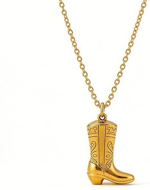 konminry Halskette mit Cowboy Boot Anhänger, Edelstahl, Gold, Damen - Bild 1