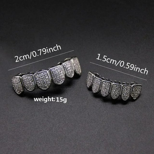 YULIN Grillz Set, Messing, Silber, Zirkonia, Unisex - Bild 1