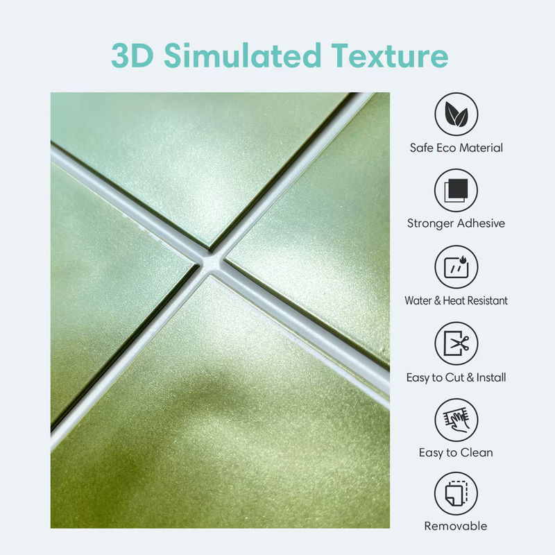 COMMOMY 3D Fliesenaufkleber selbstklebend in Grün und Gelb für Küche und Bad, quadratische Wandpaneele aus Kunststoff, B/H: 30 x 30 cm - Bild 3