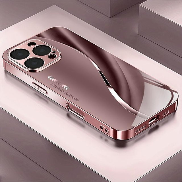 Rui Di Handyhülle aus gehärtetem Glas mit rosa Linienmuster für iPhone 11 bis iPhone 17 Pro Max und Air Modelle in Pink - Bild 1