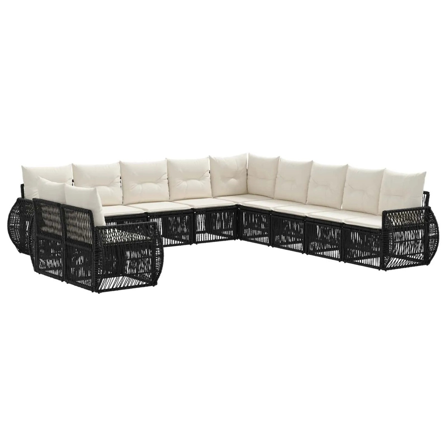 vidaXL Gartensofa-Set 11-tlg. aus Poly-Rattan in Schwarz und Cremeweiß mit Polsterung und Kissen für Garten und Terrasse - Bild 2