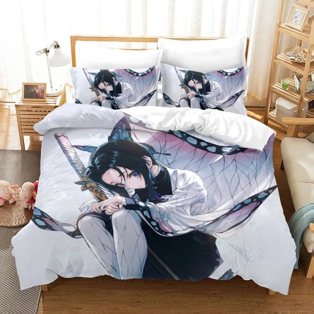 Lodestar Anime Bettwäscheset Demon Slayer Kochou Shinobu Mikrofaser in Grau und Weiß, B/H: 135 x 200 cm - Bild 1