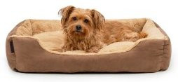 Lionto Hundebett Sofa mit Wendekissen in Braun und Beige, Größe L, mit abnehmbarem Bezug und rutschfester Unterseite