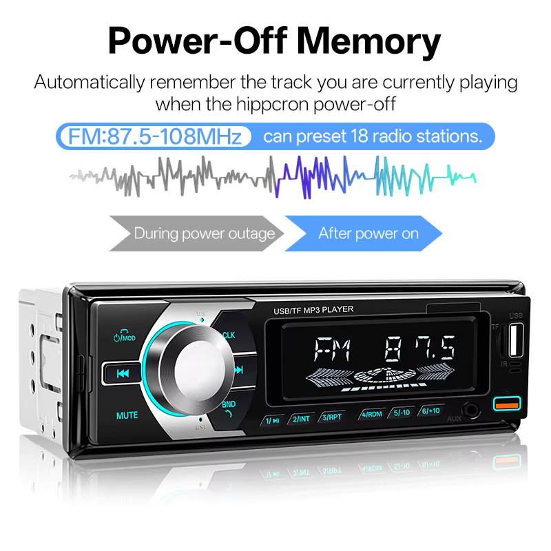 HIPPCRON Auto MP3-Player 1 DIN Autoradio mit 7 farbigen Lichtern, FM-Musikradio und Fernbedienung, Schwarz - Bild 4