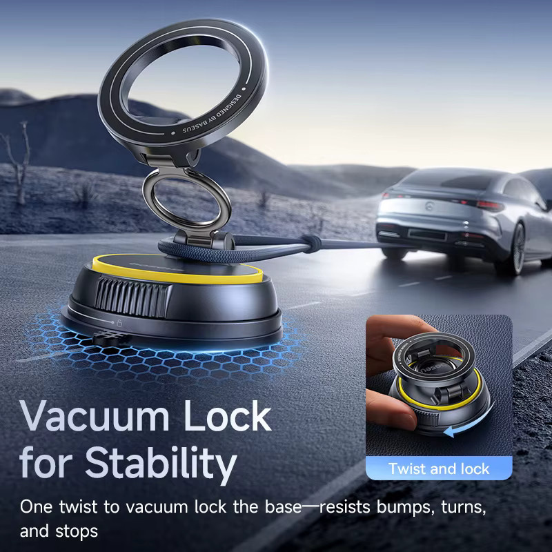 Baseus Magnetischer Autotelefonhalter mit Vakuum-Saugnapf und 360 Grad Rotation in Schwarz - Bild 3