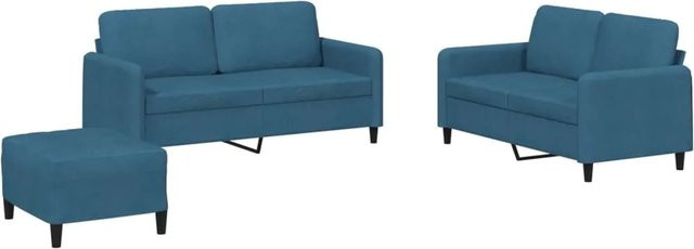 vidaXL 3-teilige Sofagarnitur in Blau aus Samt mit 2-Sitzer-Sofas, Fußhocker und 4 Kissen - Bild 1