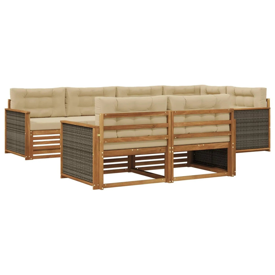 vidaXL Outdoor-Sofagarnitur aus Akazienholz in Natur und Beige mit 7-teiligem Set inklusive Kissen und Armlehnen - Bild 2
