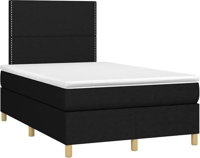 vidaXL Boxspringbett mit Matratze in Schwarz, Hybrid-Bett mit LED-Unterbettbeleuchtung und USB-Ladeport, Stoff, B: 120 cm, T: 190 cm - Bild 1