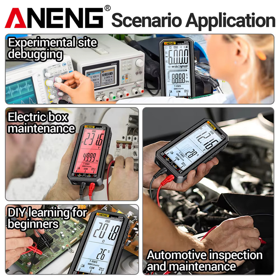 ANENG 620A Digitales Multimeter in Schwarz mit 6000 Zählungen, automatischer Bereichswahl, AC/DC Spannung, Strom, Widerstand, Kapazität, Frequenz, Temperatur, NCV und Datenhaltefunktion - Bild 3