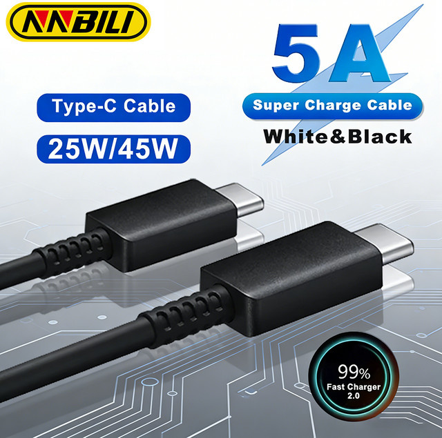 NNBILI Dual Typ-C USB-C Ladekabel PD45W für Samsung S24 S25 S26 Plus Note10 Ultra A54 A55 in Weiß - Bild 1