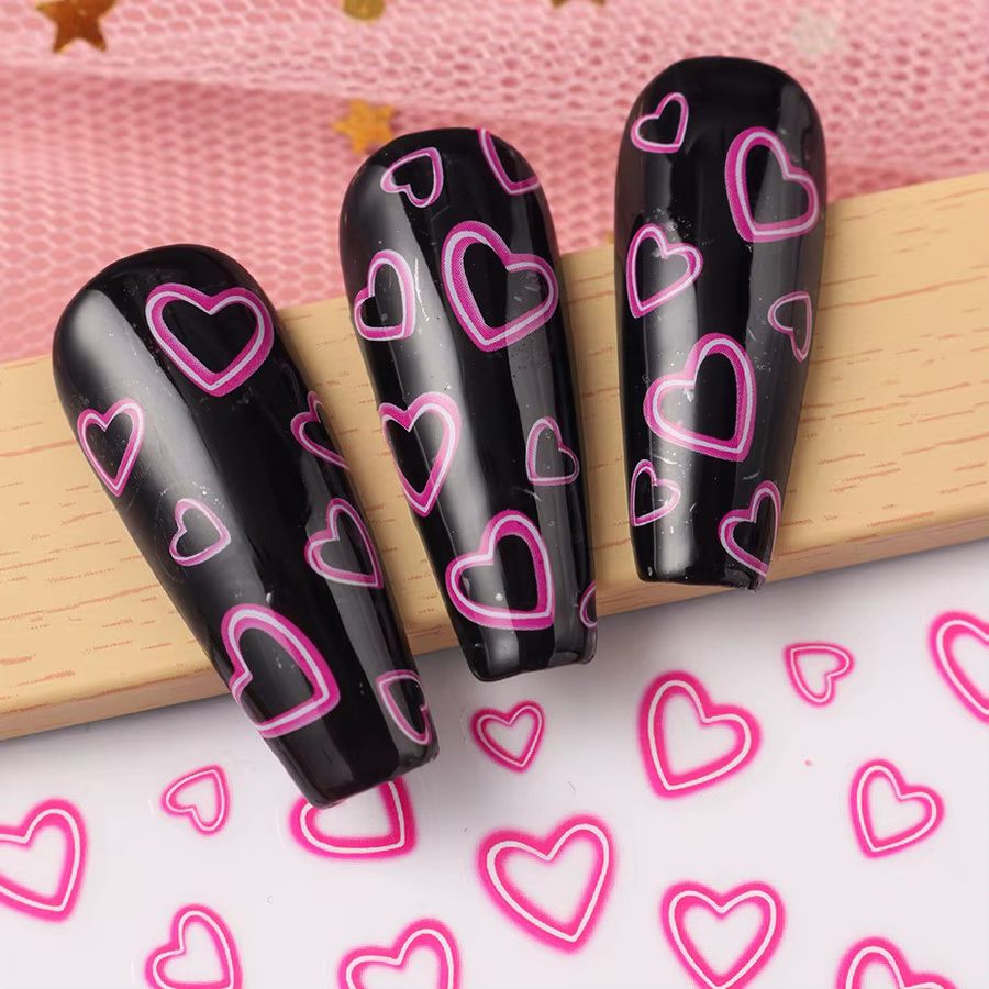 Rosa hohle Herz-Nagelaufkleber, glänzend, Unisex - Bild 3
