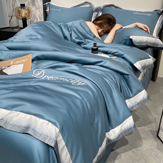 4-teiliges Sommerdecke-Set aus Eisseide in Blau mit kühlendem Effekt, Breite: 120 cm - Bild 1