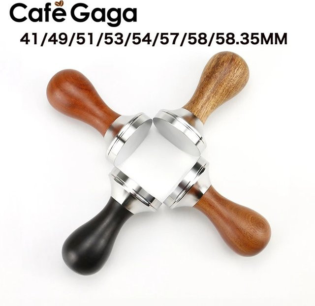 Kaffee Tamper aus Edelstahl und Holz für Delonghi und Breville Espresso Maschinen, Durchmesser: 51mm, 53mm, 57mm oder 58,5mm, Farbe: Silber/Braun - Bild 1