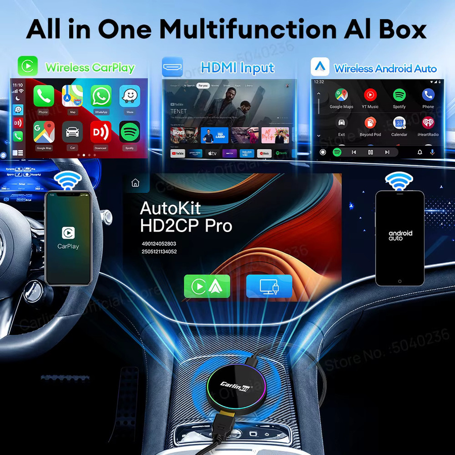 CarlinKit HD2CP Pro 3-in-1 Smart Car Box für Wireless Android Auto, CarPlay und HDMI 2K Video Streaming in Schwarz - Bild 2