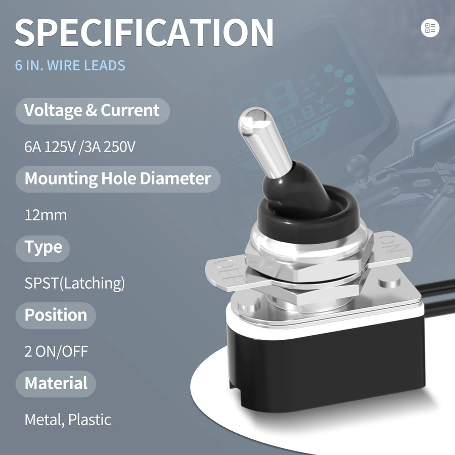 Daiertek 4er Set Wasserdichte Kippschalter 12V SPST 2 Pin On Off Heavy Duty DC 12V 10A mit 15 cm Drahtleitungen für Marine - Bild 3