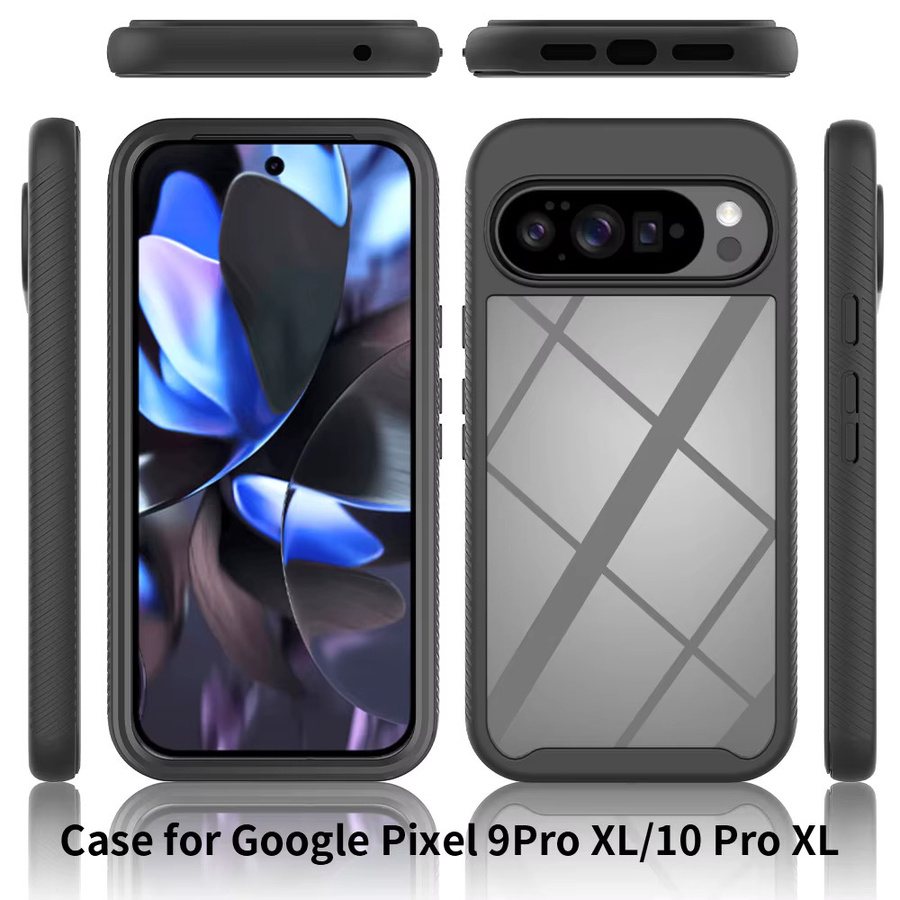 Robuste 2in1 Hybrid Schutzhülle aus TPU und PC für Google Pixel 10, 9, 8, 7, 6 Pro XL A in Transparent Schwarz - Bild 2