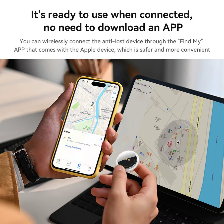 HOCO E91B Smart Tracker Case für Apple Find My Network, Anti-Lost Device Finder, flaches Klebe-Design für AirTags, erhältlich in Schwarz oder Weiß - Bild 3