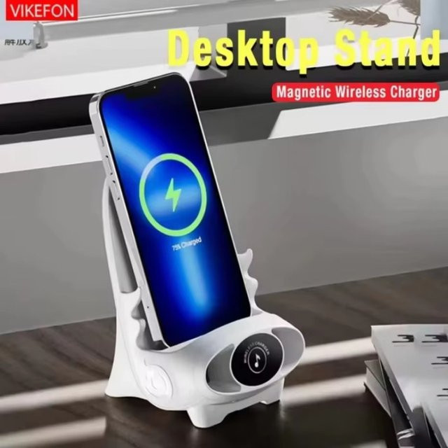 VIKEFON Magnetisches kabelloses Ladegerät in Stuhlform mit USB-C, Weiß - Bild 1