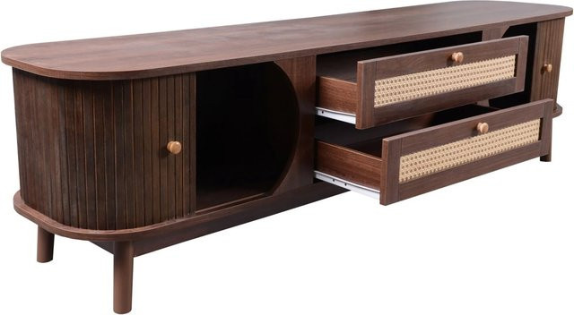 okwish TV Schrank mit Rattan-Seiten, Türen und Schubladen in Natur/Braun, B/T/H: 170 x 39 x 46 cm - Bild 1