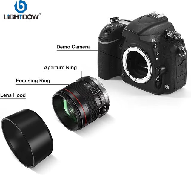 Lightdow Vollformat 85 mm F1.8-22 MF Portraitobjektiv für Canon EF Nikon F Sony E und Nikon Z Mount, Schwarz - Bild 1