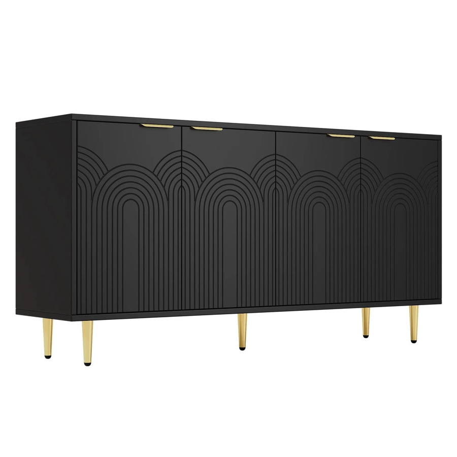 okwish Sideboard modern mit 4 Türen in Schwarz, B/H/T: 160 x 80 x 40 cm - Bild 2