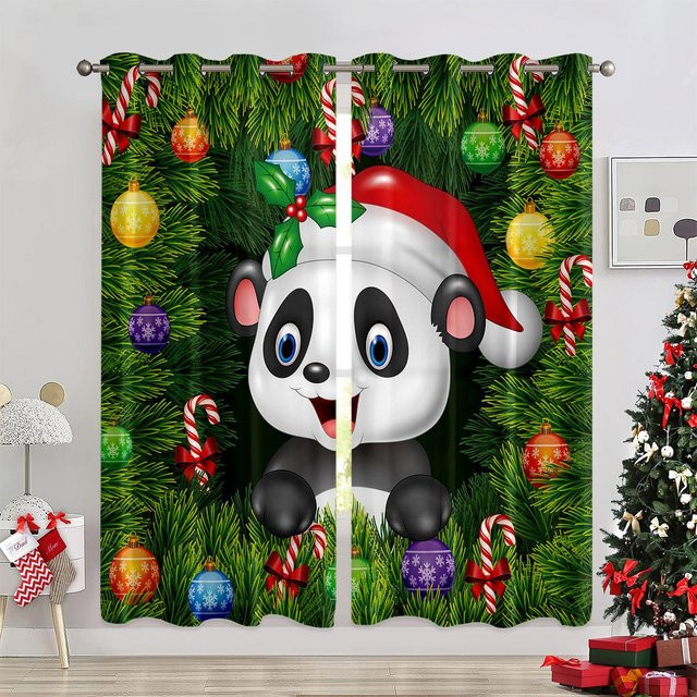 Weihnliche Verdunkelungsvorhänge mit Panda-Muster von Household supplies MH, 2er-Set, Mehrfarbig, B: 50 cm, H: 130 cm - Bild 1