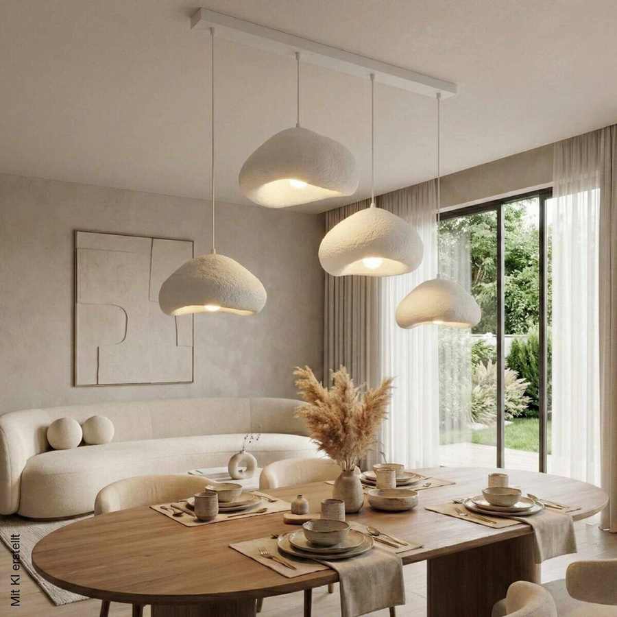Opviq Pendelleuchte weiß aus Metall und Glas mit 4 E27 Fassungen, B/H/T: 154 x 110 x 46 cm - Bild 2