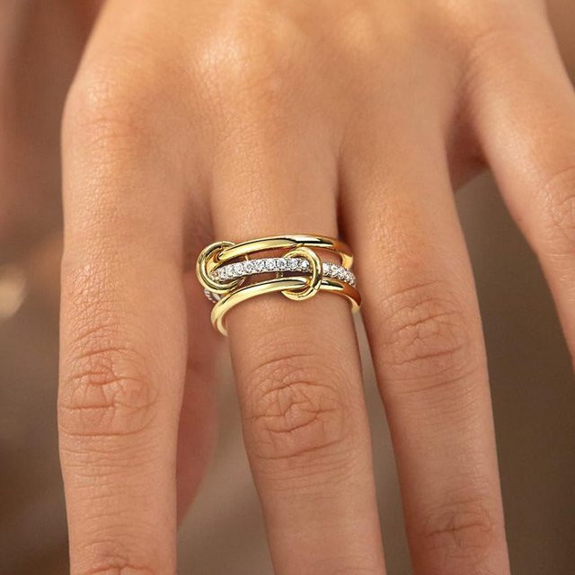 LATS Dreiring-Ring, 14 Karat vergoldetes Kupfer, Bicolor, Damen - Bild 1