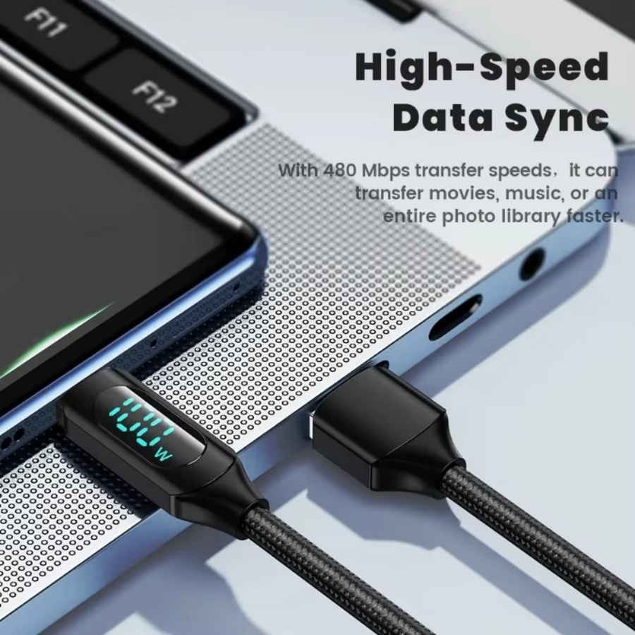 USB-A auf USB-C Datenkabel mit digitaler Anzeige, 120W Schnellladekabel 6A für iPhone, Samsung, Xiaomi und Huawei, Schwarz oder Blau - Bild 5