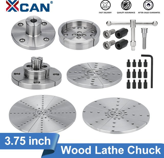 XCAN Holzdrehfutter selbstzentrierend 4-Backen-Drehfutter mit 3,75 Zoll Stufenrund-Flachbacken in Silber - Bild 1