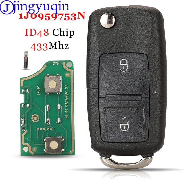 Jingyuqin 2-Tasten-Fernbedienung Autoschlüssel 433MHz ID48 für VOLKSWAGEN VW Beetle Bora Golf SEAT Toledo SKODA Octavia in Schwarz - Bild 1