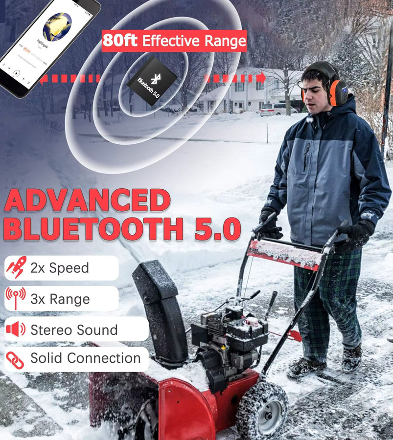 Prohear Bluetooth 5.0 Gehörschutz Kopfhörer mit Geräuschreduzierung und wiederaufladbarem Akku in Orange und Schwarz - Bild 4