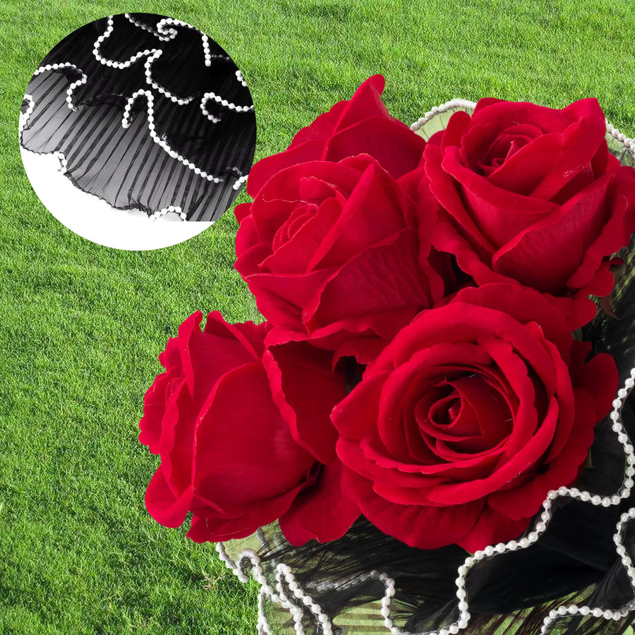 Schwarzes Blumen-Geschenkpapier mit Perlenkanten im koreanischen Design für Blumen und Hochzeitsgeschenke - Bild 2