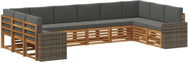 vidaXL Outdoor-Sofagarnitur aus Akazienholz mit Polsterung in Anthrazit und Natur, 10-teiliges Set mit UV-beständigem Polyester und Kissen - Bild 1