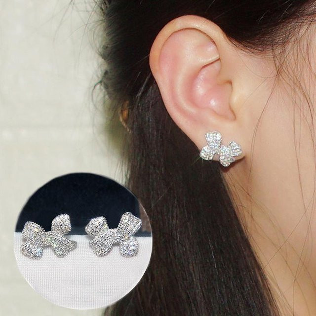 YIRAN Jewelry Ohrstecker, Schleife, Zirkonia, weiß, Damen - Bild 1