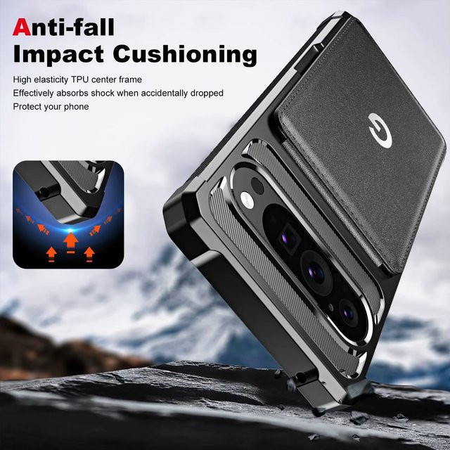 Leder-Flip-Fold Mappenhülle für Google Pixel 10 9 Pro XL 8 7 Pro mit Kartenhalter in Schwarz - Bild 1