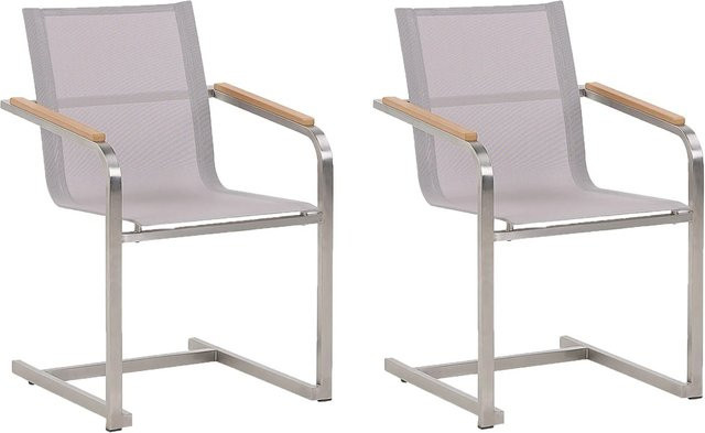Beliani Gartenstuhl modern in Beige und Silber mit Textilene und Edelstahl, stapelbar, B: 55 cm, T: 56 cm, H: 85 cm - Bild 1