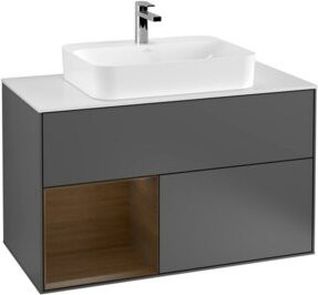 V&B Finion Waschtischunterschrank mit LED-Beleuchtung und Regalfach, Anthrazit, Breite: 100 cm - Bild 1