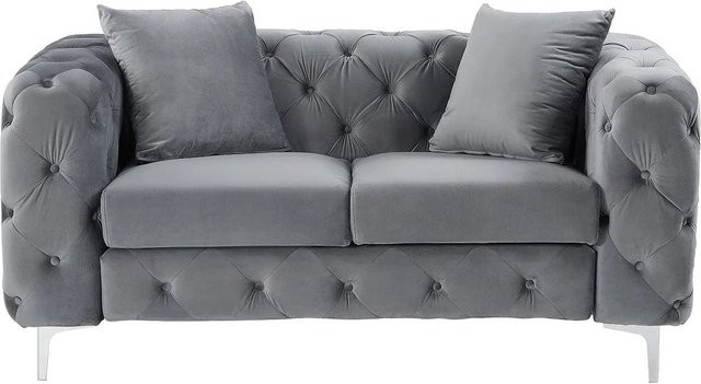 Vente-unique Chesterfield Sofa Edwina aus Samt in Anthrazitgrau, Breite: 162 cm - Bild 1
