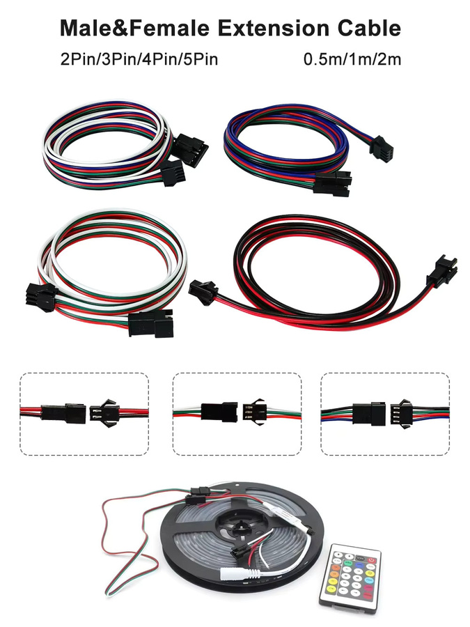 JST LED Verlängerungskabel 22AWG mit 2Pin 3Pin 4Pin 5Pin Männlich Weiblich Stecker für WS2811 WS2812 WS2813 RGBWW LED Streifen Licht - Bild 3