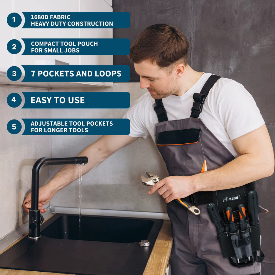 Meloworkgear Werkzeugtasche mit Gürtelclip und 7 Taschen, verstellbares Holster für Elektriker und Techniker in Schwarz oder Grau - Bild 4